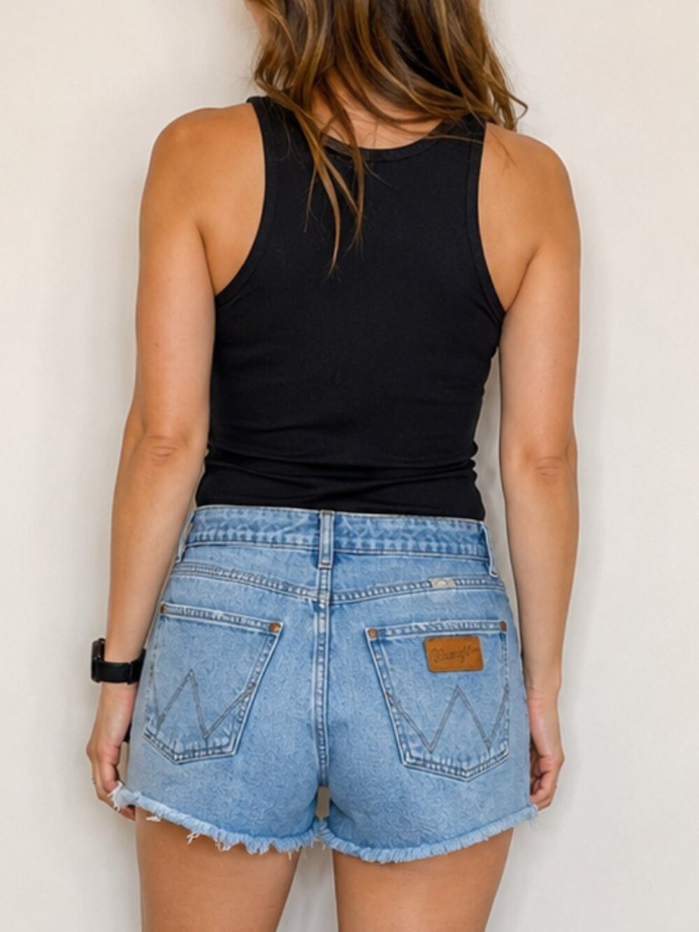 BILLABONG x Wrangler High Rise Cut Off Denim Shorts 29 Raw Hem Medium Wash Boho